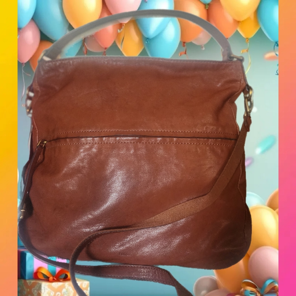 FOSSIL STYLISH CROSSBODY BROWN LEATHER HOBO SHOULDER BAG - Picture 2 of 10